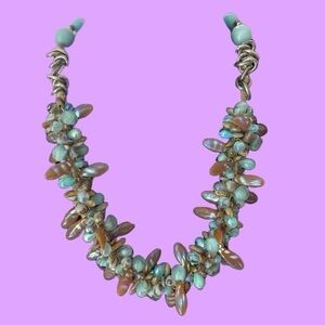 Turquoise and Silver Glass Beaded Necklace